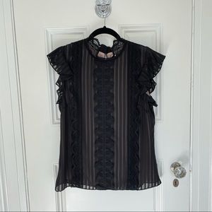 Black Lace Paneled Blouse